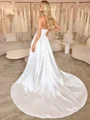 A-line Straight Pleated Chapel Train Satin Corset Wedding Dress