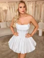 Ball-Gown Straight Pleated Short/Mini Satin Corset Wedding Dress