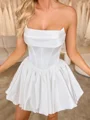 Ball-Gown Straight Pleated Short/Mini Satin Corset Wedding Dress