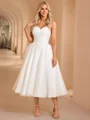A-line Sweetheart Pleated Tea-Length Organza Corset Wedding Dress