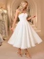 A-line Sweetheart Pleated Tea-Length Organza Corset Wedding Dress