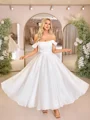 A-line Off-the-Shoulder Pleated Ankle-Length Corset Wedding Dress