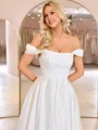 A-line Off-the-Shoulder Pleated Ankle-Length Corset Wedding Dress