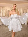 A-line Straight Long Sleeves Appliques Lace Short/Mini Lace Corset Wedding Dress