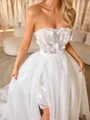 A-line Straight Long Sleeves Appliques Lace Court Train Organza Corset Convertible Wedding Dress