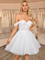 A-line Off-the-Shoulder Appliques Lace Short/Mini Corset Wedding Dress