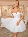 A-line Off-the-Shoulder Appliques Lace Short/Mini Corset Wedding Dress