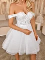 A-line Off-the-Shoulder Appliques Lace Short/Mini Corset Wedding Dress