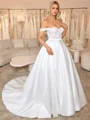 A-line Off-the-Shoulder Appliques Lace Chapel Train Satin Corset Convertible Wedding Dress