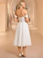 A-line Off-the-Shoulder Appliques Lace Tea-Length Corset Wedding Dress