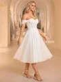 A-line Off-the-Shoulder Appliques Lace Tea-Length Corset Wedding Dress