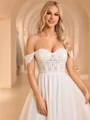 A-line Off-the-Shoulder Appliques Lace Tea-Length Corset Wedding Dress