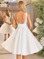 A-line V-neck Appliques Lace Knee-Length Tulle Wedding Dress