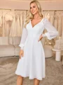 A-line V-neck Long Sleeves Appliques Lace Knee-Length Chiffon Wedding Dress