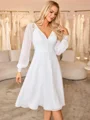 A-line V-neck Long Sleeves Appliques Lace Knee-Length Chiffon Wedding Dress