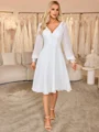 A-line V-neck Long Sleeves Appliques Lace Knee-Length Chiffon Wedding Dress