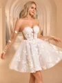A-line Sweetheart Long Sleeves Appliques Lace Short/Mini Lace Corset Wedding Dress