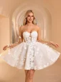 A-line Sweetheart Long Sleeves Appliques Lace Short/Mini Lace Corset Wedding Dress