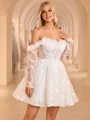 Ball-Gown Off-the-Shoulder Long Sleeves Appliques Lace Short/Mini Lace Corset Wedding Dress