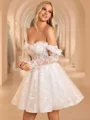 Ball-Gown Off-the-Shoulder Long Sleeves Appliques Lace Short/Mini Lace Corset Wedding Dress