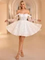 Ball-Gown Off-the-Shoulder Long Sleeves Appliques Lace Short/Mini Lace Corset Wedding Dress