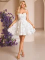 A-line One-Shoulder Appliques Lace Short/Mini Lace Corset Wedding Dress