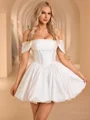 Ball-Gown Off-the-Shoulder Pleated Short/Mini Taffeta Corset Wedding Dress