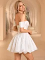 Ball-Gown Off-the-Shoulder Pleated Short/Mini Taffeta Corset Wedding Dress
