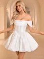 Ball-Gown Off-the-Shoulder Pleated Short/Mini Taffeta Corset Wedding Dress