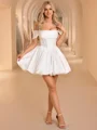 Ball-Gown Off-the-Shoulder Pleated Short/Mini Taffeta Corset Wedding Dress