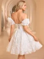 A-line Square Short Sleeves Appliques Lace Short/Mini Lace Corset Wedding Dress