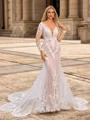 Sheath/Column Tulle Scoop Long Sleeves Cathedral Train Wedding Dresses