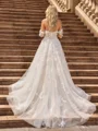 A-line/Princess Tulle Off-the-Shoulder Long Sleeves Chapel Train Wedding Dresses