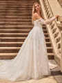 A-line/Princess Tulle Off-the-Shoulder Long Sleeves Chapel Train Wedding Dresses