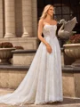 A-line/Princess Lace Spaghetti Straps Sleeveless Chapel Train Wedding Dresses