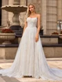 A-line/Princess Lace Spaghetti Straps Sleeveless Chapel Train Wedding Dresses