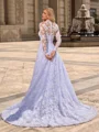 A-line/Princess Lace High Neck Long Sleeves Chapel Train Wedding Dresses