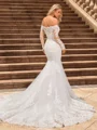 Trumpet/Mermaid Tulle Off-the-Shoulder Long Sleeves Cathedral Train Wedding Dresses