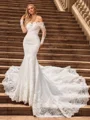 Trumpet/Mermaid Tulle Off-the-Shoulder Long Sleeves Cathedral Train Wedding Dresses