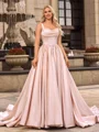 Ball Gown Satin Straps Sleeveless Cathedral Train Wedding Dresses