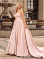 Ball Gown Satin Straps Sleeveless Cathedral Train Wedding Dresses