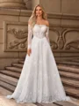 A-line/Princess Lace Off-the-Shoulder Long Sleeves Sweep Train Wedding Dresses