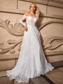 A-line/Princess Lace Off-the-Shoulder Long Sleeves Sweep Train Wedding Dresses