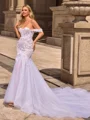 Trumpet/Mermaid Tulle Off-the-Shoulder Sleeveless Cathedral Train Wedding Dresses