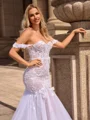 Trumpet/Mermaid Tulle Off-the-Shoulder Sleeveless Cathedral Train Wedding Dresses