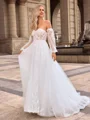 A-line/Princess Tulle Sweetheart Long Sleeves Court Train Wedding Dresses