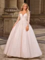 Ball Gown Tulle Scoop Long Sleeves Court Train Wedding Dresses