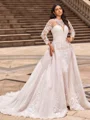 Sheath/Column Lace High Neck Long Sleeves Chapel Train Wedding Dresses