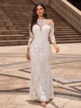 Sheath/Column Lace High Neck Long Sleeves Chapel Train Wedding Dresses