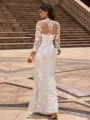 Sheath/Column Lace High Neck Long Sleeves Chapel Train Wedding Dresses